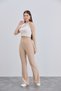 Women's Beige Crepe Spanish Leg High Waist Lycra Trousers Leggings - 5