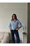 Women's Blue Short Balloon Muslin Fabric Premium Shirt - 7