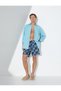 Swim Shorts with Palm Tree Print, Lace Waist and Pocket - 4