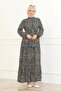 فستان فيسكوز منقوش - أسود/أبيض