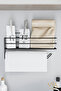 Paper Roll Towel Holder with Adhesive Shelf Napkin Holder Paper Towel Holder Black Bathroom Kitchen Organizer Rack - 2