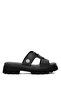 D25Yt-1655 Women's Genuine Leather Heeled Slippers Black
