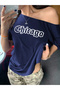 Plus Size Women's Off Shoulder Boat Neck Printed T-Shirt