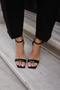 Clauss Women's Black Patent Leather Single Strap Ankle Tie Heel Sandals - 8