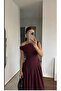 Pinterest Model Design Burgundy Pleated Long Dress - 5