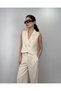 Beige Pallazzo Trousers Vest Raw Linen Double Set - 4