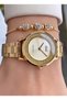 Gold Yellow Steel Cord Small Case Women's Wristwatch - Bracelet - 3
