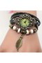 Black Leather Bracelet with Watch