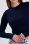 Women's Crop Navy Blue Finger Detailed Blouse - 4