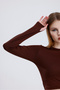 Women's Crop Brown Finger Detailed Blouse - 3