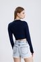 Women's Crop Navy Blue Finger Detailed Blouse - 7