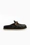 Rustica Women's Genuine Leather Laceless Flat Sole Classic Black Slippers - 7