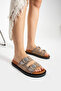 Klein Women's Straw Knitted Double Buckle Smoked House Slippers - 2
