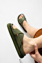 Luiza Women's Genuine Leather Laceless Khaki Green House Slippers - 5