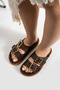 Arandis Women's Genuine Leather Double Buckle Orthopedic Brown Slippers - 4