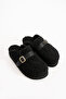 Mufy Women's Furry Single Buckle Warm Black Indoor Slippers - 8