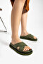 Luiza Women's Genuine Leather Laceless Khaki Green House Slippers - 2