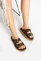 Arandis Women's Genuine Leather Double Buckle Orthopedic Brown Slippers - 3
