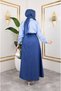 Women's Baby Blue Satin Long White Striped Hijab Dress with Elastic Waist - 8