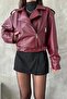 Oversize Women's Belted Claret Red Leather Jacket