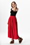 Benan Elastic Waist Long Summer Muslin Skirt Red Krmz - 2