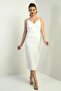 Women's Rope Strap Midi Crepe Dress with Stripe Stone Detail on the Front - 2