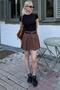 Brown pleated women's mini skirt shorts mg2402 - 2