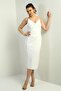 Women's Rope Strap Midi Crepe Dress with Stripe Stone Detail on the Front