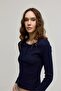 Women's Navy Blue Button Detailed Long Sleeve Blouse