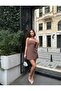 Halter Neck Brown Mini Dress - 2
