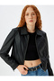 Short Faux Leather Jacket with Zipper Pocket