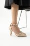 Eni Cream Satin Stone Stripe Detail Women's Heeled Shoes - 3