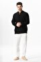 Long Sleeve Doruk V-Neck Lace-Up Muslin Men's Summer Tshirt Black Syh - 5