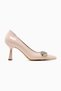 Rafah Beige Patent Leather Stone Champagne Heeled Women's Shoes - 2
