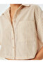 Single Pocket Detailed Short Sleeve Striped Crop Shirt - 5