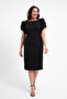 Women's Black Balloon Sleeve Plus Size Midi Dress