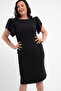 Women's Black Balloon Sleeve Plus Size Midi Dress - 3