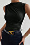 Women's Black Gathered Sleeveless Sandy Knitted Blouse - 2