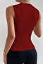 Women's Burgundy Gathered Sleeveless Sandy Knitted Blouse - 4