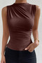 Women's Brown Gathered Sleeveless Sandy Knitted Blouse