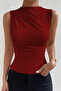 Women's Burgundy Gathered Sleeveless Sandy Knitted Blouse - 6