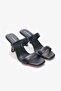 Valira Black Genuine Leather Women's Heeled Slippers - 4