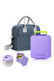 Eazy Kids Jumbo Bento Lunch Box w/ Lunch Bag and Thermos & Dip Jar- Purple