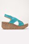 Women's Genuine Leather Cross-Strap Velcro Sandals - Turquoise - 3
