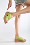 Women's Genuine Leather Cross Strap Velcro Sandals - Pistachio Green - 2