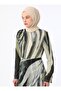 Khaki Zebra Patterned Hijab Dress with Drape Detail - Refka - 4