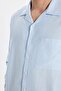 Men's Relax Fit Comfortable Cut Oversized 100% Cotton Linen Texture Apaş Collar Blue Shirt - 4