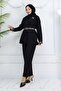 Leopard Patterned Belted Jacket Trousers Set Black 4718 - 4