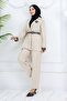 Leopard Patterned Belted Jacket Trousers Set Stone Color 4718 - 4