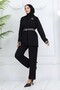 Leopard Patterned Belted Jacket Trousers Set Black 4718 - 5